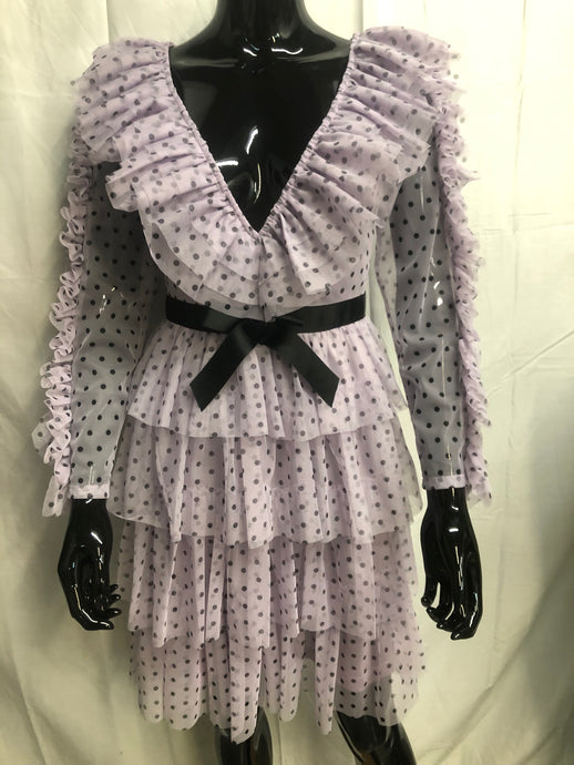 Lilac polka dot ruffle tiered mini dress  NOW £35