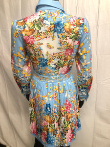 blue floral pleated mini dress  NOW £35