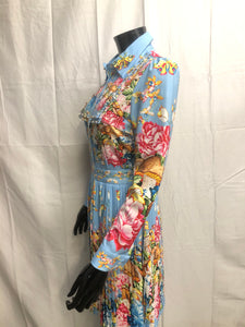 blue floral pleated mini dress  NOW £35