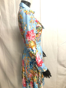 blue floral pleated mini dress  NOW £35