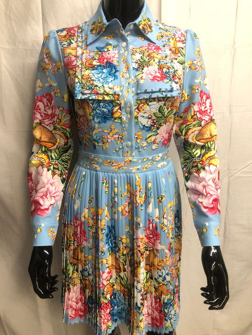 blue floral pleated mini dress  NOW £35