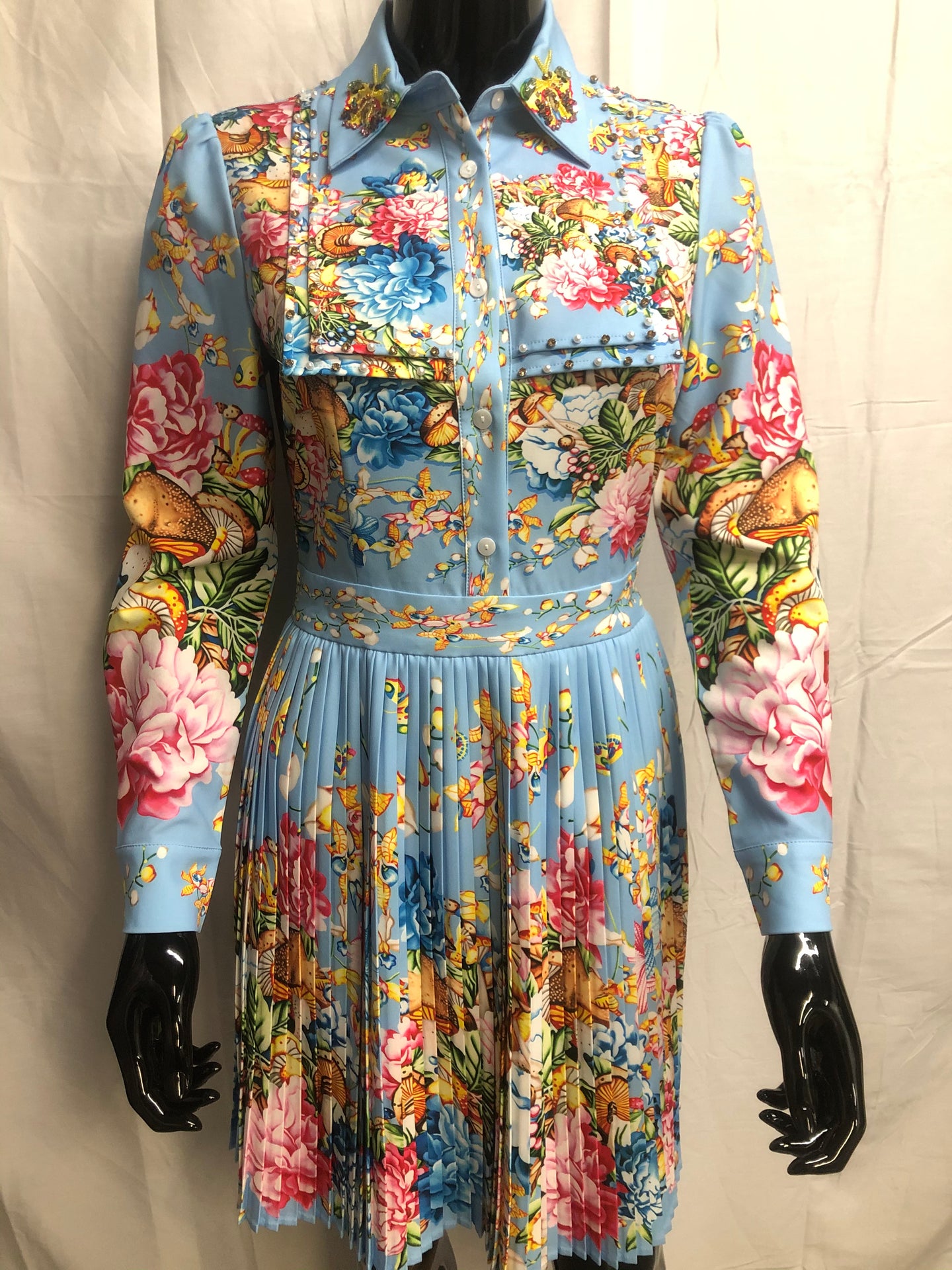 blue floral pleated mini dress  NOW £35