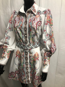 Paisley long sleeve dress with belt NOW £35