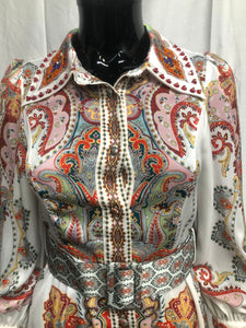 Paisley beaded long sleeve dress with belt NOW £35