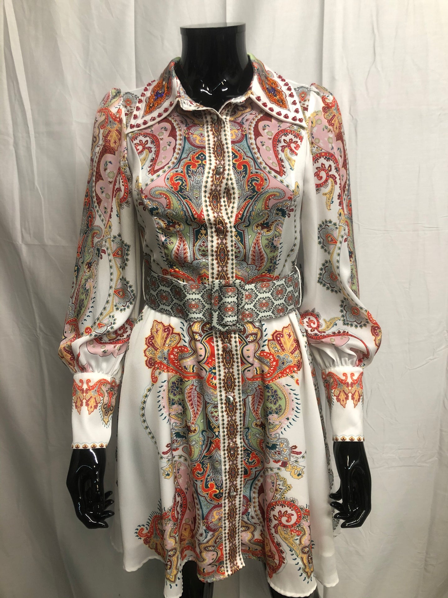 Paisley beaded long sleeve dress with belt NOW £35