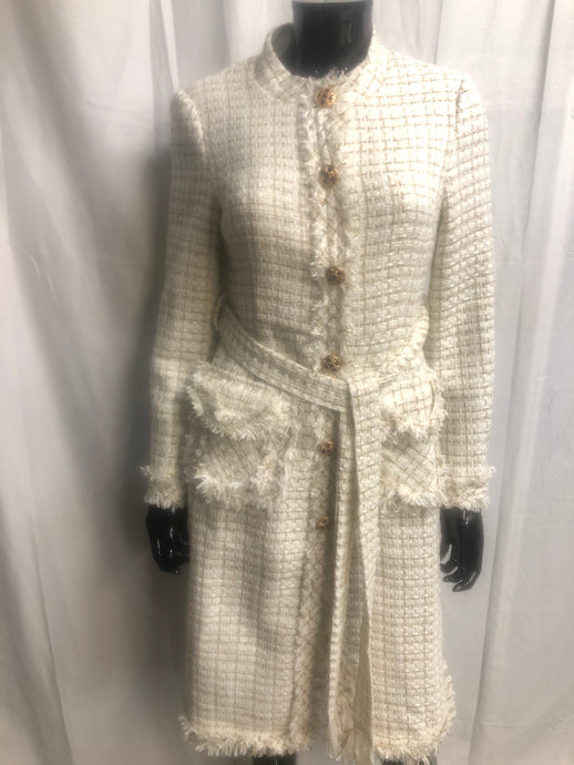 Cream tweed coat with belt  sample sale