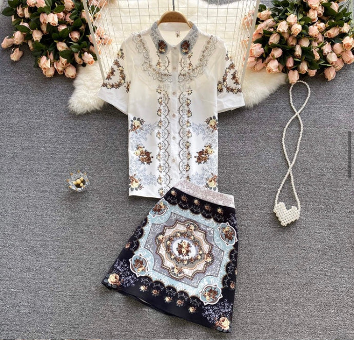 Graceful Roses short sleeve two piece set