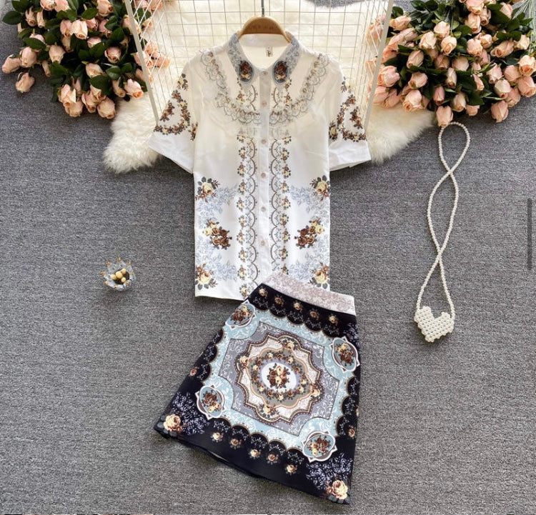 Graceful Roses short sleeve two piece set
