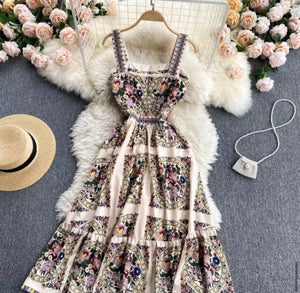 Flowers all round strappy maxi dress