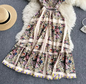 Flowers all round strappy maxi dress