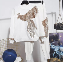 Load image into Gallery viewer, Gold Flying Phoenix white knitted set