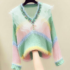 Striped Pastel Jumper with sheer frill
