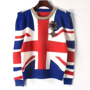 British Flag jumper with jewelled flower - IN STOCK