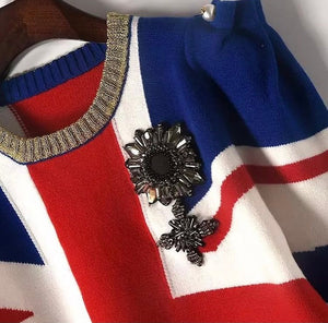 British Flag jumper with jewelled flower - IN STOCK