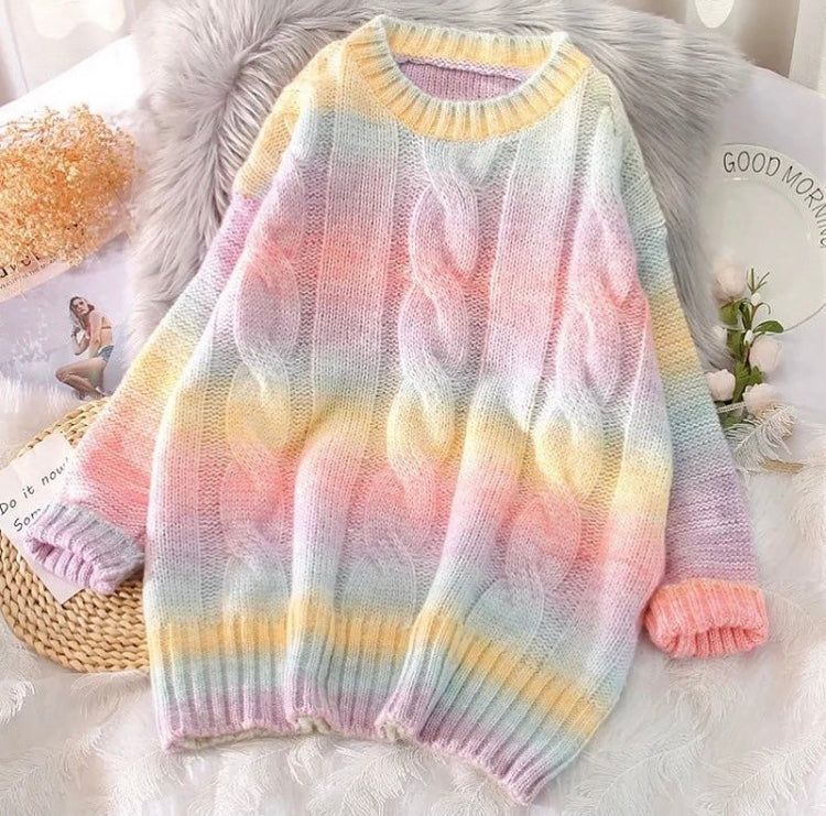 Chain knit rainbow jumper