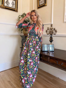 Comino Couture Green / Multi Print Flamingo Maxi Dress