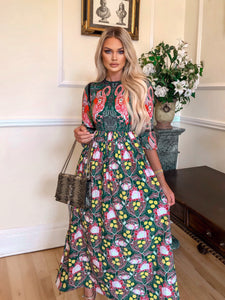 Comino Couture Green / Multi Print Flamingo Maxi Dress