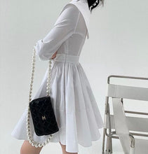 Load image into Gallery viewer, White oversized collar cotton pleated shirt dress