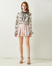 Load image into Gallery viewer, Floral Ruffle high neck chiffon top and pleated mini skirt