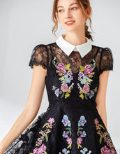 Load image into Gallery viewer, Loveliest Lace black floral embroidered dress with collar