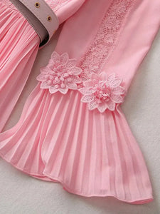 Pink Appliques Lace Midi Dress with belt
