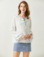 Load image into Gallery viewer, White and Blue Milkmaid blouse and skirt set