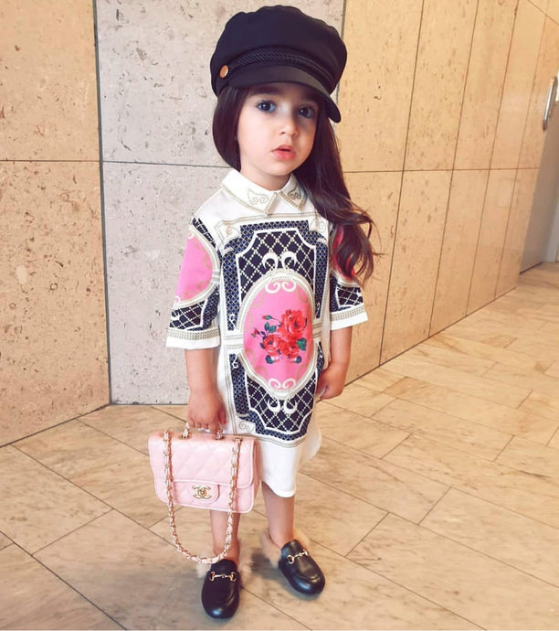LIttle Miss Comino Couture Collared Print Dress
