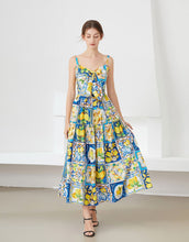 Load image into Gallery viewer, When life gives you lemons strappy midi dress