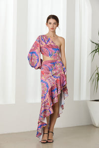 Maroon magic asymmetric midaxi dress