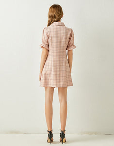 Pink Checked mini dress with belt