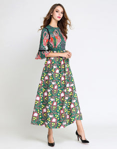 Comino Couture Green / Multi Print Flamingo Maxi Dress