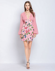 Dusky Pink floral long sleeve mini dress