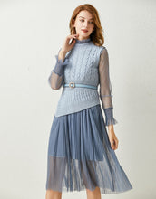 Load image into Gallery viewer, Dainty Blue knitted vest and Sheer pleated dress *WAS £75*