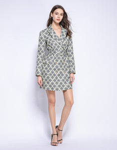 Yellow and mono diamond tile shape blazer dress