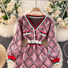 Load image into Gallery viewer, Diamond rose with racing stripes knitted dress
