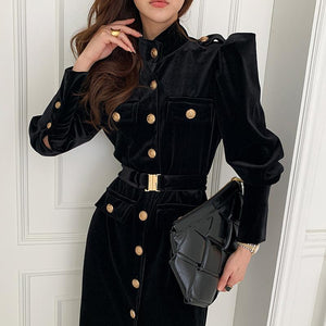 Luxe Black military style dress with belt