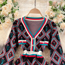 Load image into Gallery viewer, Diamond rose with racing stripes knitted dress