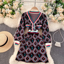 Load image into Gallery viewer, Diamond rose with racing stripes knitted dress