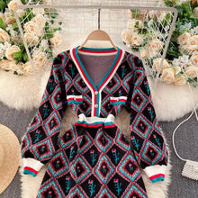Load image into Gallery viewer, Diamond rose with racing stripes knitted dress