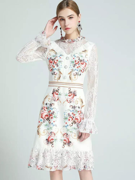 Floral supreme long sleeve with lace mini dress