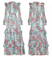Load image into Gallery viewer, Muted Flower meadow tiered maxi dress