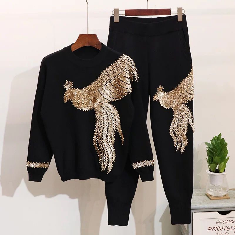 High Quality Gold Flying Phoenix knitted set