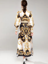 Load image into Gallery viewer, Black and gold maxi dress