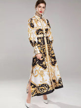 Load image into Gallery viewer, Black and gold maxi dress