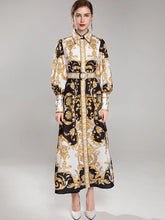 Load image into Gallery viewer, Black and gold maxi dress