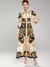 Load image into Gallery viewer, Black and gold maxi dress