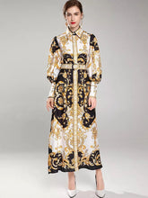 Load image into Gallery viewer, Black and gold maxi dress