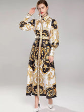 Load image into Gallery viewer, Black and gold maxi dress