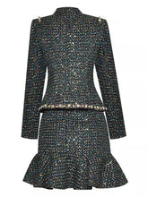 Load image into Gallery viewer, Metallic tweed two piece set with diamante brooch and pearls
