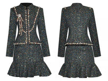 Load image into Gallery viewer, Metallic tweed two piece set with diamante brooch and pearls